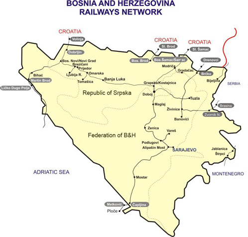 Rail Map of Bosnia and Herzegovina